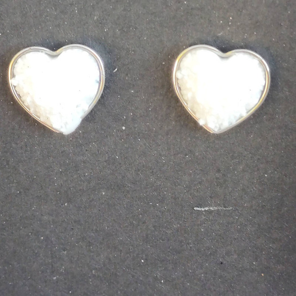 5/$25 Heart Shaped Druzy Earrings White Studs Hearts New Silver New Sparkle - Picture 2 of 6